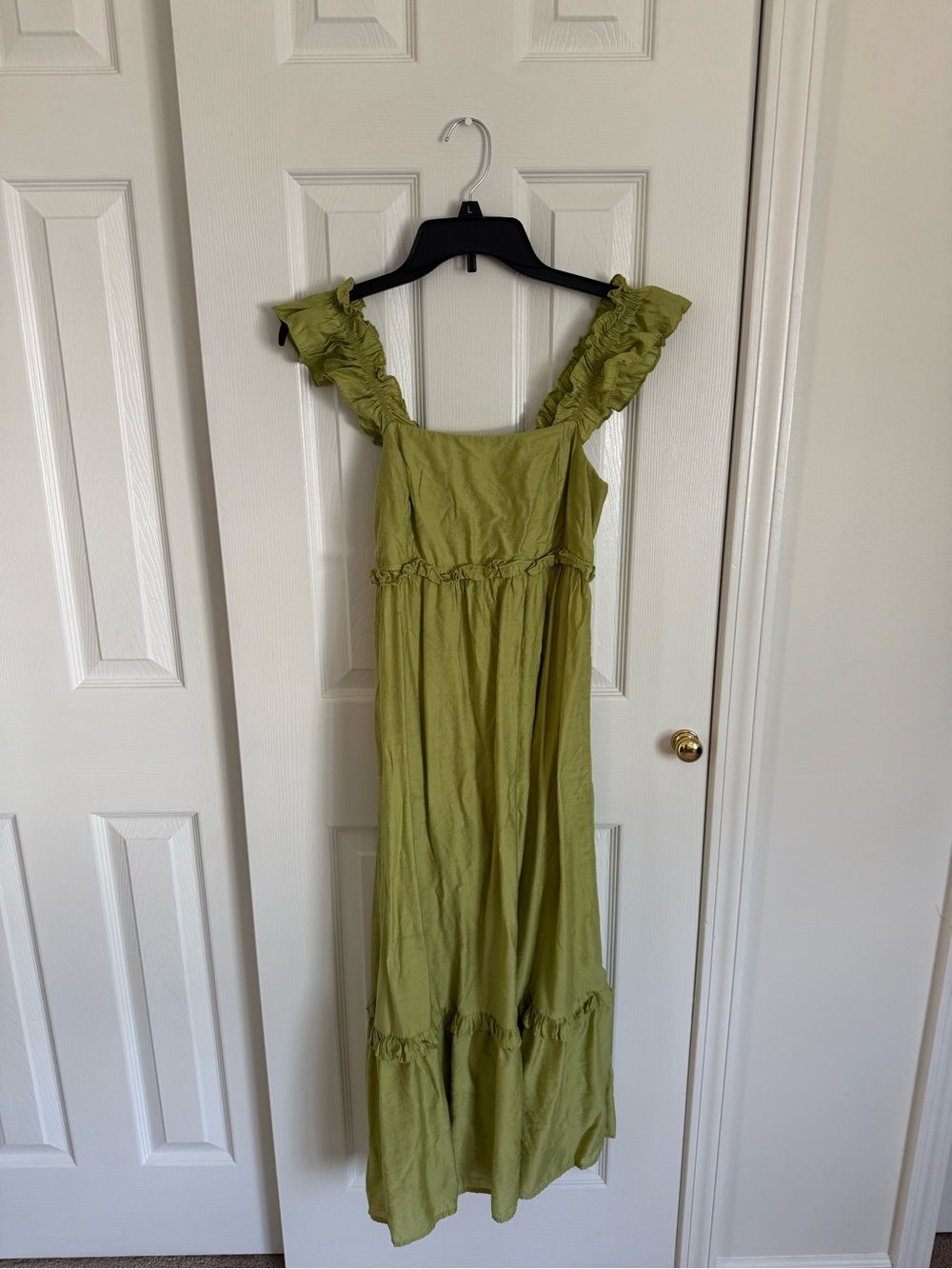 Blu Pepper Olive-Green Ruffle Strap Midi Dress